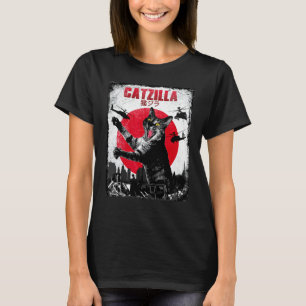 Catzilla Vintag Japanisch Sunset Kitten und Katze T-Shirt