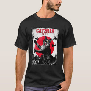 Catzilla Vintage Japanischer Sonnenuntergang  Kätz T-Shirt