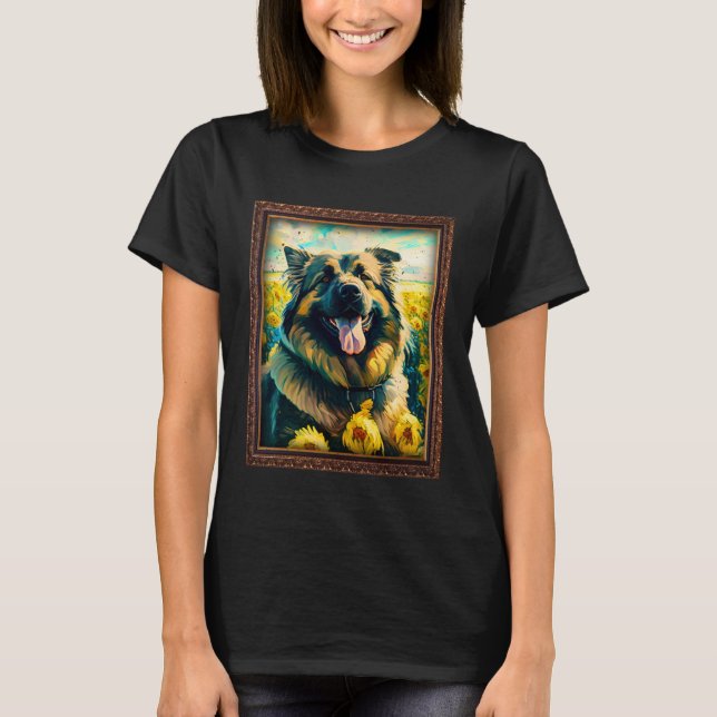 Caucasian Shepherd Painting Sunflower Flower Mom W T-Shirt (Vorderseite)