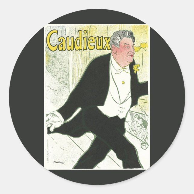 Caudieux von Toulouse Lautrec, Vintager Jugendstil Runder Aufkleber (Vorderseite)