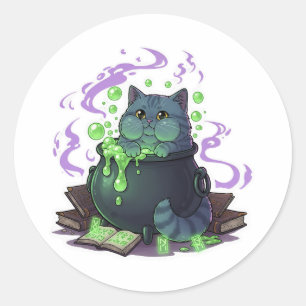 Cauldron Brit - British Shorthair Cat Halloween Runder Aufkleber