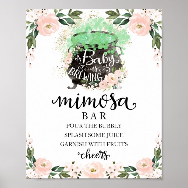 Cauldron Halloween Babydusche Mimosa Bar Sign Poster (Vorne)