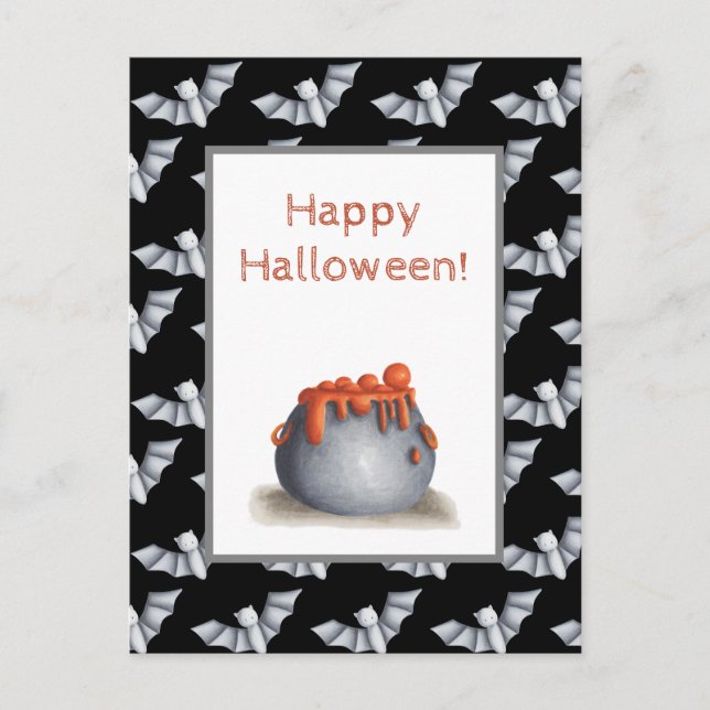 Cauldron und Bats Happy Halloween Postkarte (Vorderseite)