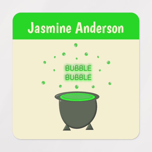 Cauldron und Bubbling Green Brew Halloween Custom Etiketten (Design 1)
