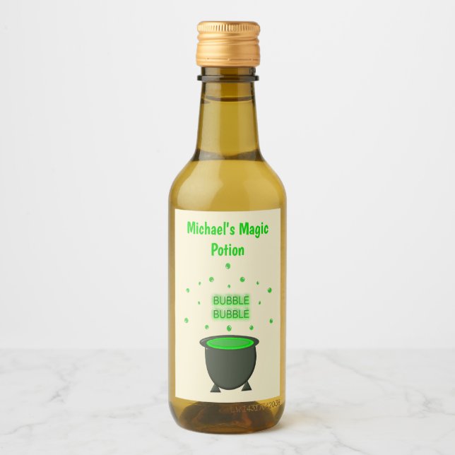 Cauldron und Bubbling Green Brew Halloween Custom Weinetikett (Vorderseite)