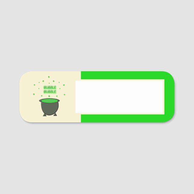 Cauldron und Bubbling Green Brew Halloween Namensschild (Vorderseite)