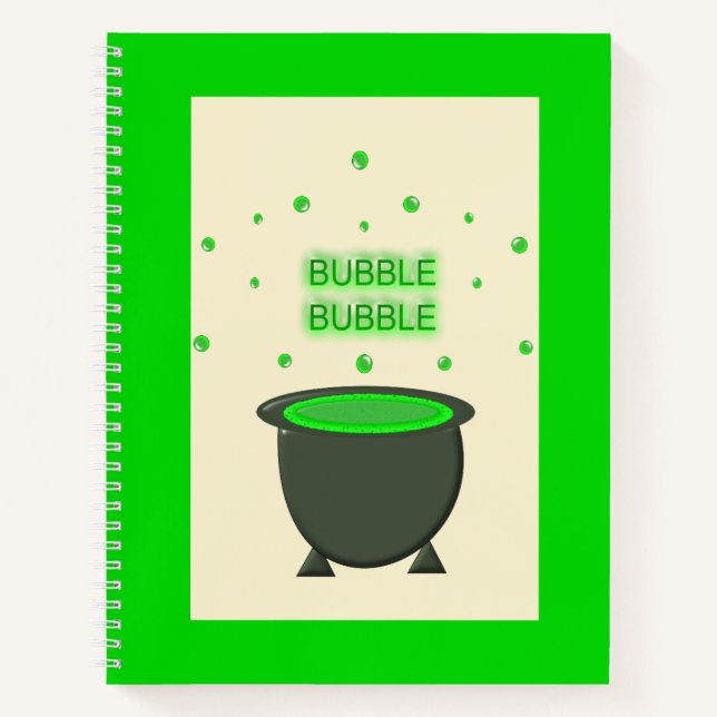 Cauldron und Bubbling Green Brew Halloween Notizbuch (Vorderseite)