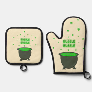 Cauldron und Bubbling Green Brew Halloween Ofenhandschuh & Topflappen-Set