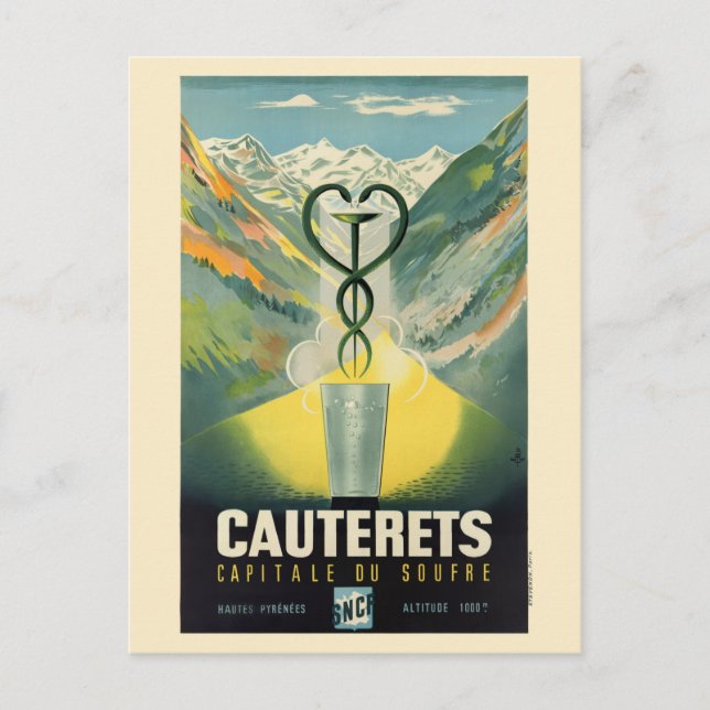 Cauterets France Vintage Poster Postkarte (Vorderseite)