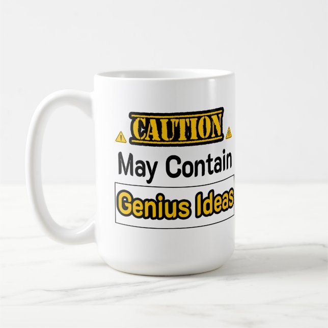Cautiion Genius Ideas Funny Office Geschenk Kaffeetasse (Links)