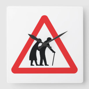 CAUTION Elderly People - UK Traffic Sign Quadratische Wanduhr