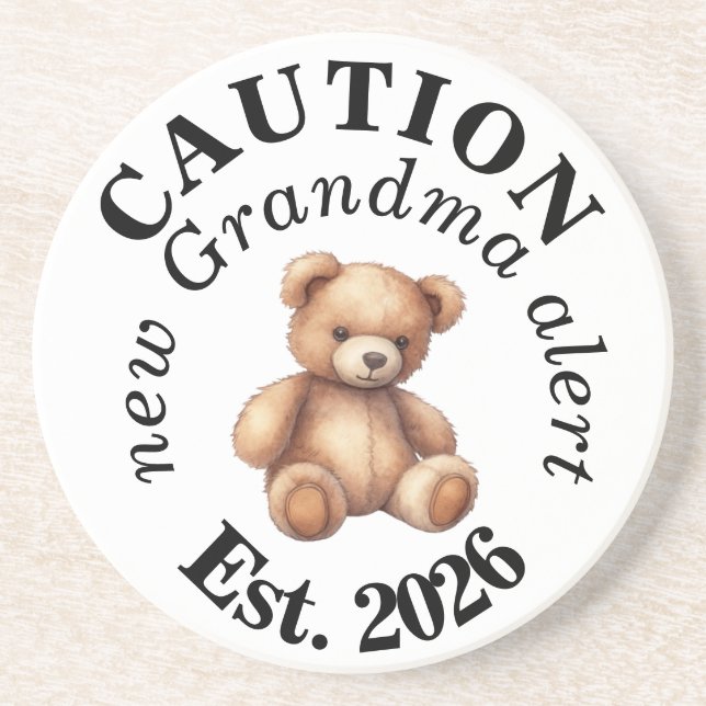 CAUTION new Grandma alert- Teddy Baby Announcement Getränkeuntersetzer (Vorne)