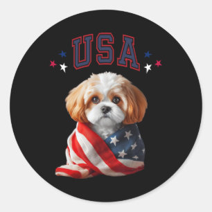 Cavachon Dog Usa America Patriotic Flag Memorial Runder Aufkleber