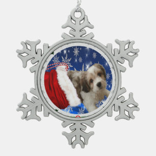 Cavachon Ornament, Weihnachtshund Schneeflocken Zinn-Ornament