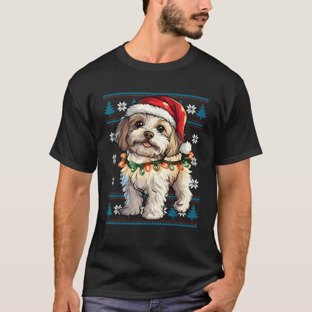 Cavachon Santa Xmas Tree Lights Cavachon Ugly Chri T-Shirt (Vorderseite)
