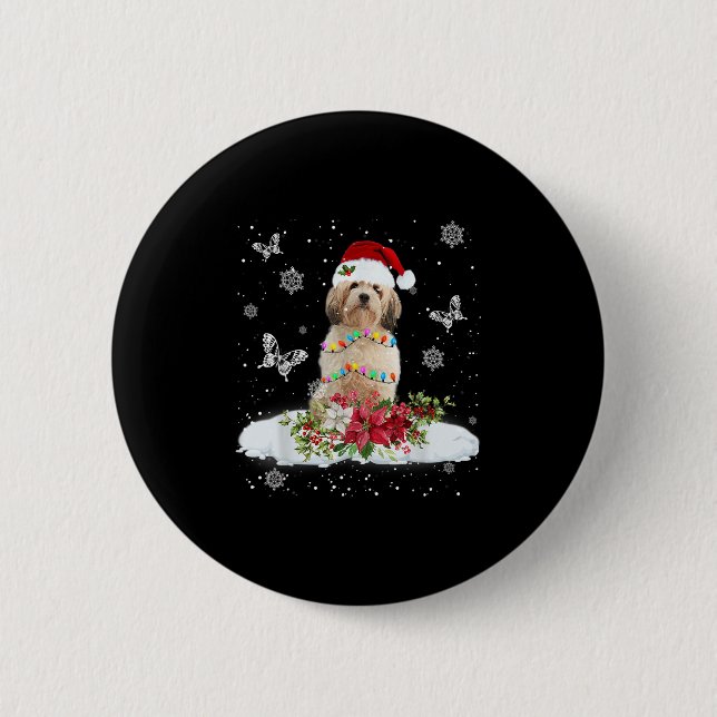 Cavachon Snowly Christmas Tree Lights Pajama Dog X Button (Vorderseite)