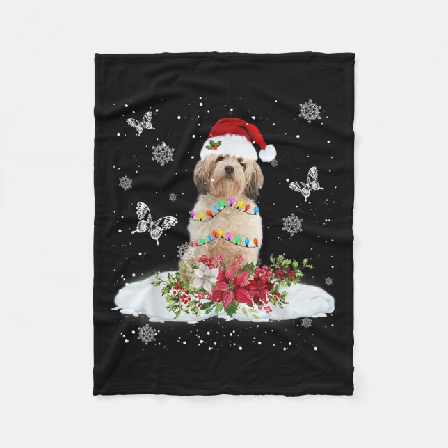 Cavachon Snowly Christmas Tree Lights Pajama Dog X Fleecedecke (Vorderseite)