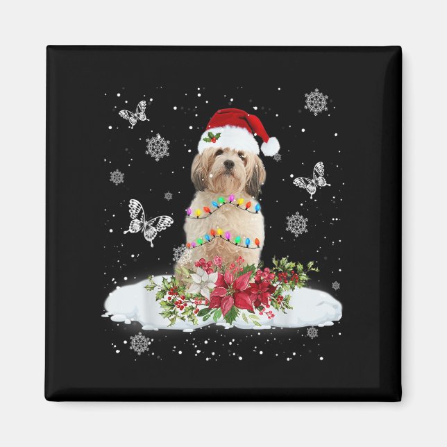 Cavachon Snowly Christmas Tree Lights Pajama Dog X Magnet (Vorne)