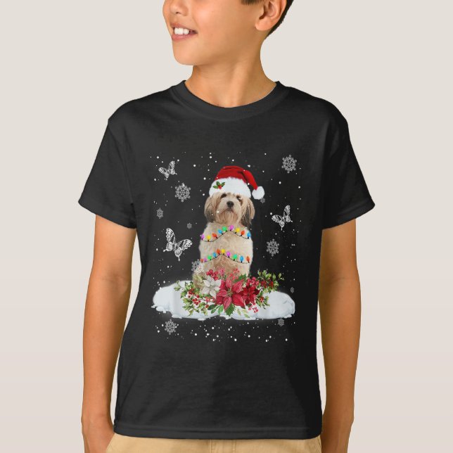 Cavachon Snowly Christmas Tree Lights Pajama Dog X T-Shirt (Vorderseite)