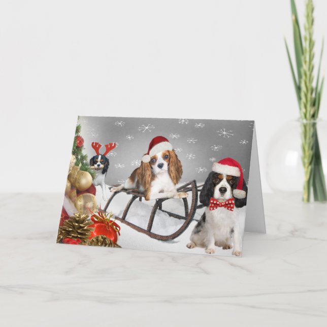 Cavalier haben eine Yappy Weihnachtskarte Feiertagskarte (Vorderseite)