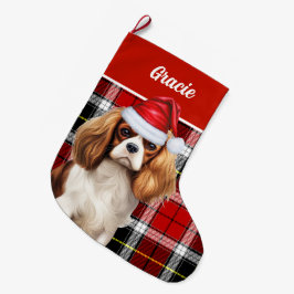 Cavalier Kind Charles Holiday Kariert Personalisie Großer Weihnachtsstrumpf