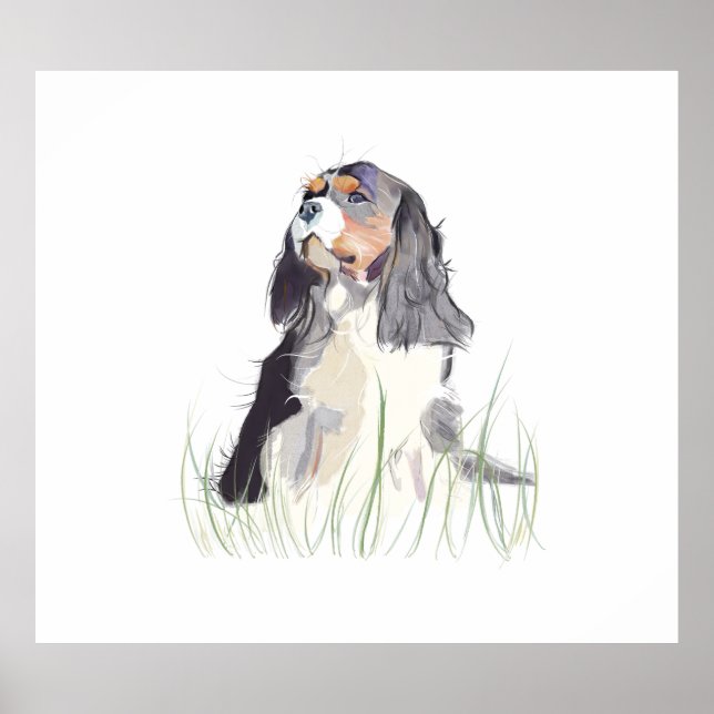 Cavalier King Aquarell-Wandkunstplakat Poster (Vorne)