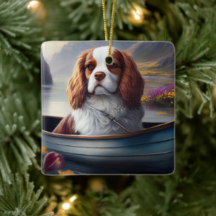 Cavalier King auf einem Paddel: Ein Landschaftlich Keramikornament