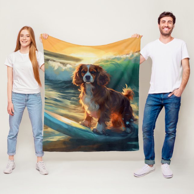 Cavalier King Beach Surfmalerei Fleecedecke (Beispiel)