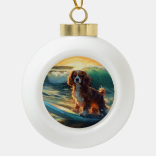 Cavalier King Beach Surfmalerei Keramik Kugel-Ornament