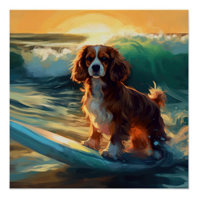 Cavalier King Beach Surfmalerei Poster (Vorderseite)