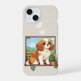 Cavalier King Charles auf einer Bank iPhone 15 Hülle