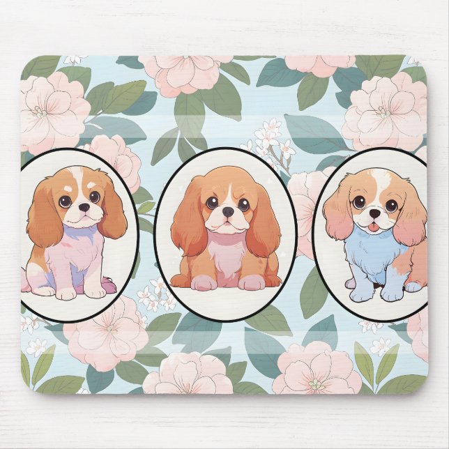 Cavalier King Charles Blume Hintergrund Mousepad (Vorne)