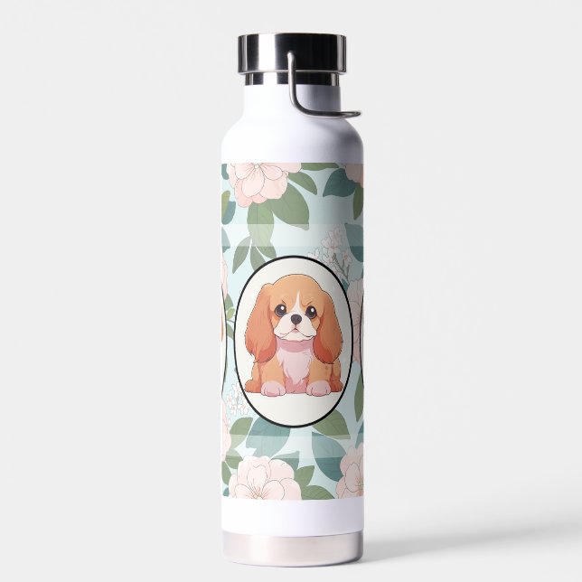 Cavalier King Charles Blume Hintergrund Trinkflasche (Links)