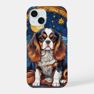 Cavalier King Charles Buntglas Nachthimmel Mond iPhone 15 Hülle