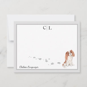 Cavalier King Charles Dog Grau Border Monogramm Mitteilungskarte