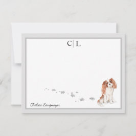 Cavalier King Charles Dog Gray Border Monogram Mitteilungskarte