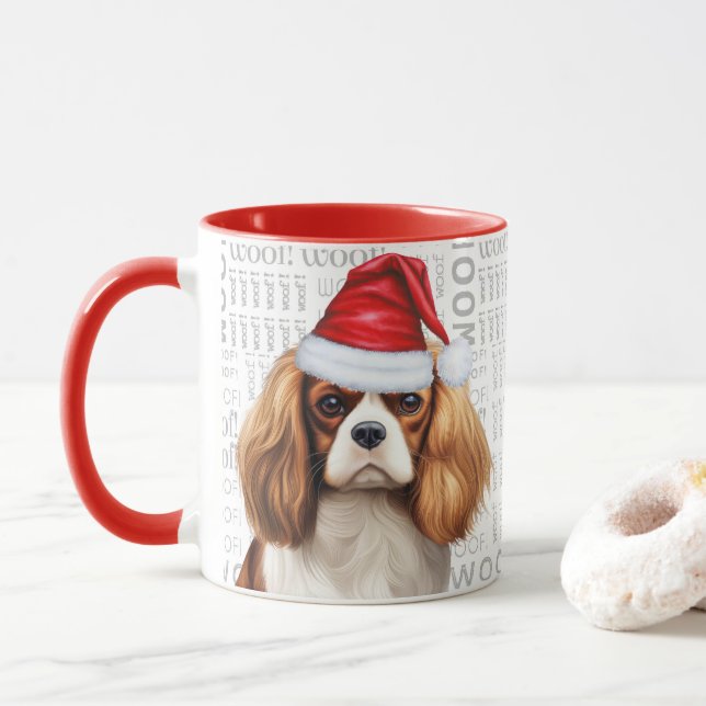 Cavalier King Charles Dog Santa auf dem Hintergrun Tasse (Mit Donut)