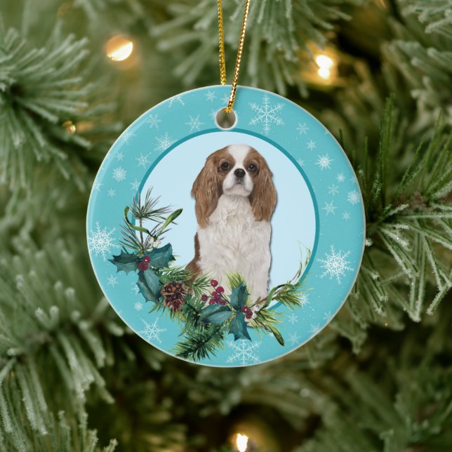 Cavalier King Charles Evergreen Blue Snowflake Keramik Ornament (Baum)