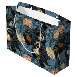 Cavalier King Charles Florales Blaues Design Große Geschenktüte