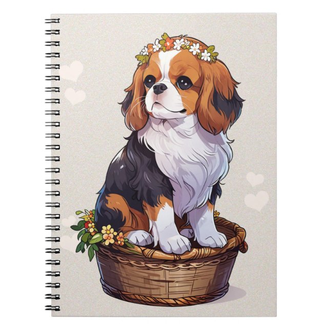Cavalier King Charles Korb mit Blume Kronen Notizblock (Vorderseite)
