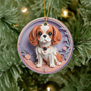 Cavalier King Charles Lila Pastell Papier schneide Keramik Ornament