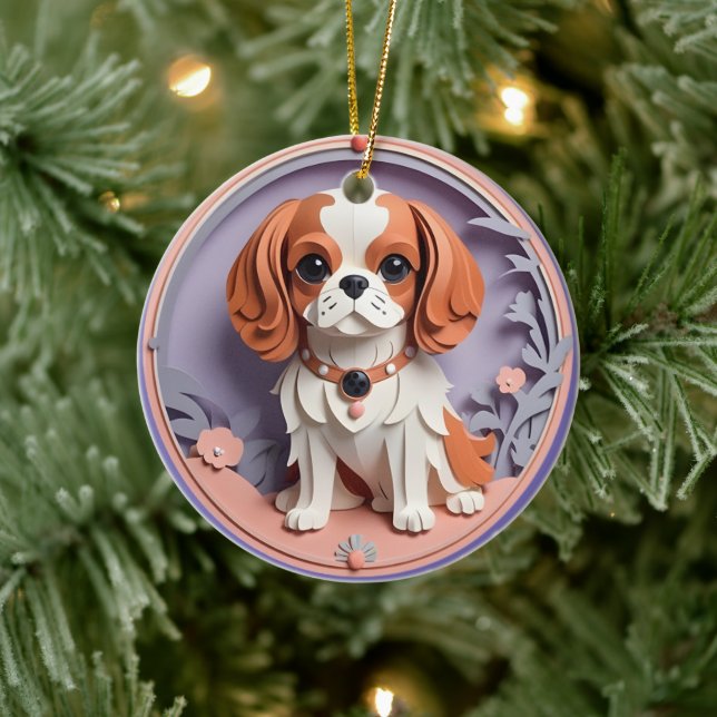 Cavalier King Charles Lila Pastell Papier schneide Keramik Ornament (Baum)