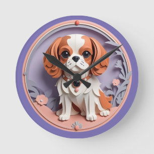 Cavalier King Charles Lila Pastell Papier schneide Runde Wanduhr
