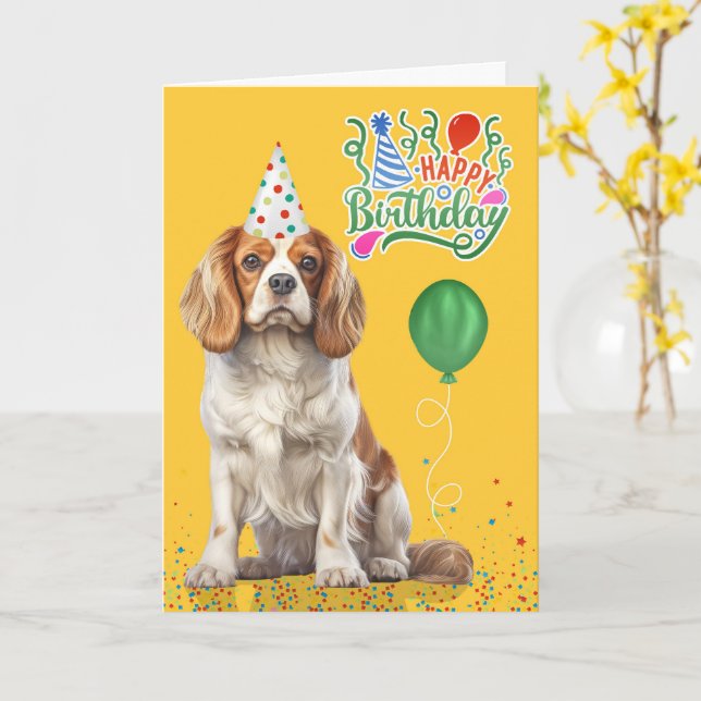 Cavalier King Charles Party Hat Yellow Birthday Karte (Gelbe Blume)