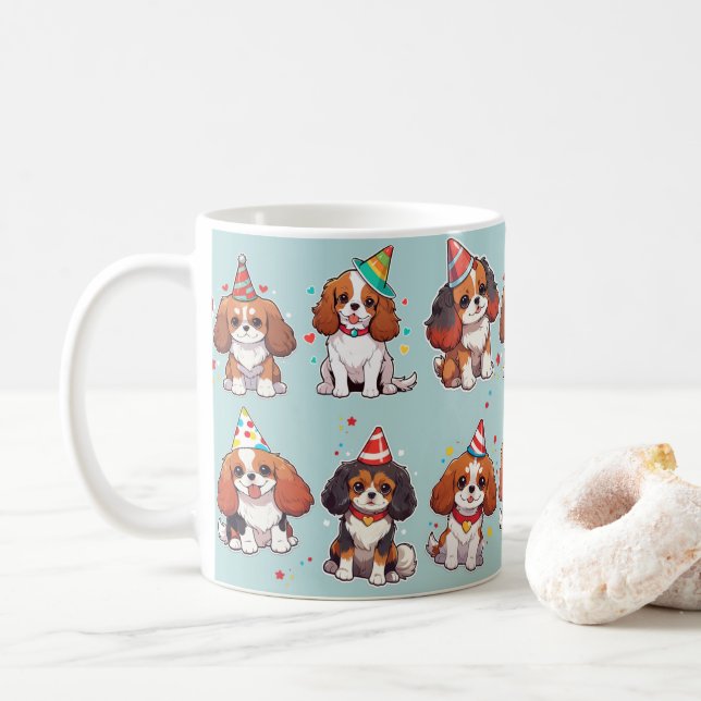 Cavalier King Charles Pastel Birthday Pattern Kaffeetasse (Mit Donut)