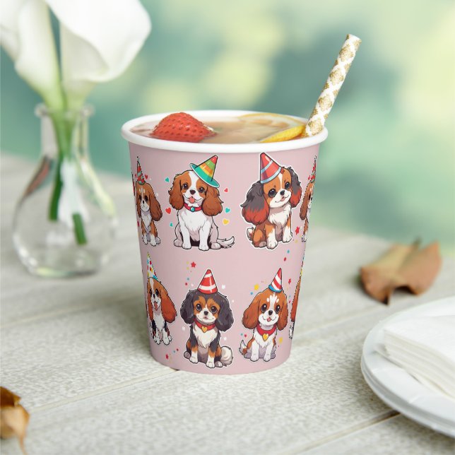 Cavalier King Charles Pastel Birthday Pattern Pappbecher (In Situ)