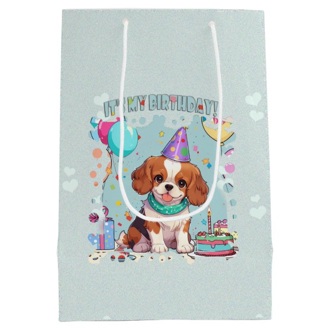 Cavalier King Charles Pastel Es ist mein Geburtsta Mittlere Geschenktüte (Rückseite)