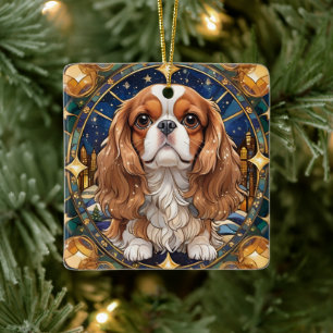 Cavalier King Charles Pastel Gold Hartglas Keramikornament
