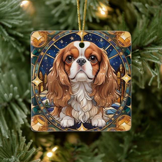 Cavalier King Charles Pastel Gold Hartglas Keramikornament (Baum)