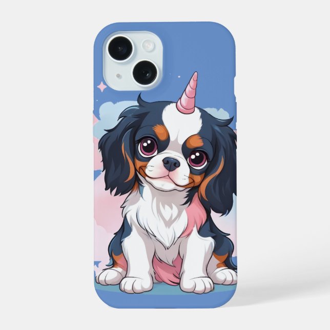 Cavalier King Charles Pastel Unicorn iPhone 15 Hülle (Rückseite)